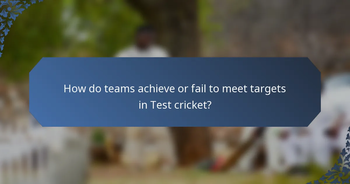 How do teams achieve or fail to meet targets in Test cricket?